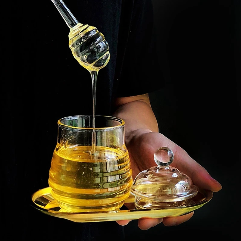 Glass Honey Jar High Borosilicate Glass Kitchen Jar Honey Pot With Dipper And Lid Storage Jar Container 250ML image 5