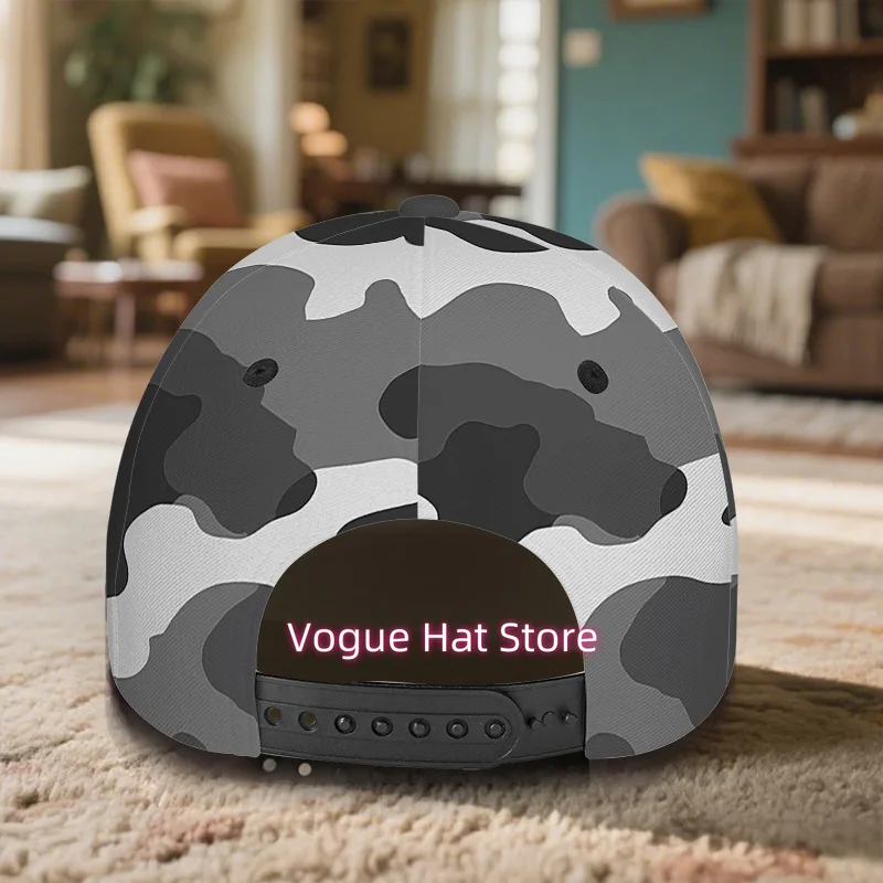 One Men'S Camouflage Baseball Cap - a Fully Polyester Snapback Hat Featuring a Striking 2D Monochrome Design, Perfect for Runnin