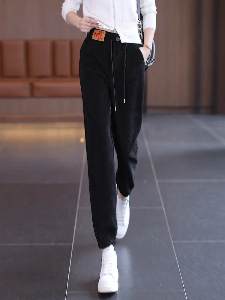 Women's Corduroy Pants Autumn Winter New Style Loose Cuffed Sweatpants Fleece Lined Thickened Casual Harem Pants