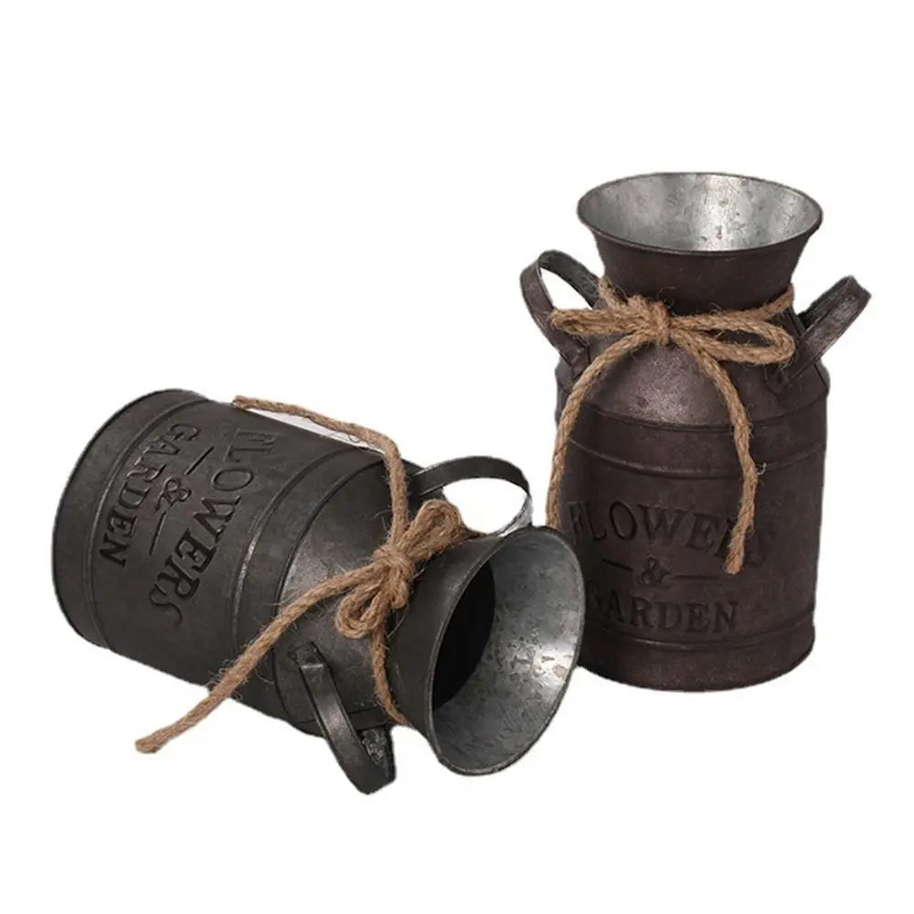 Metal Vintage Iron Flower Pot Balcony Flower Pot Iron Sheet Flower Bucket Pastoral Style Home Decoration Metal Flower Vase