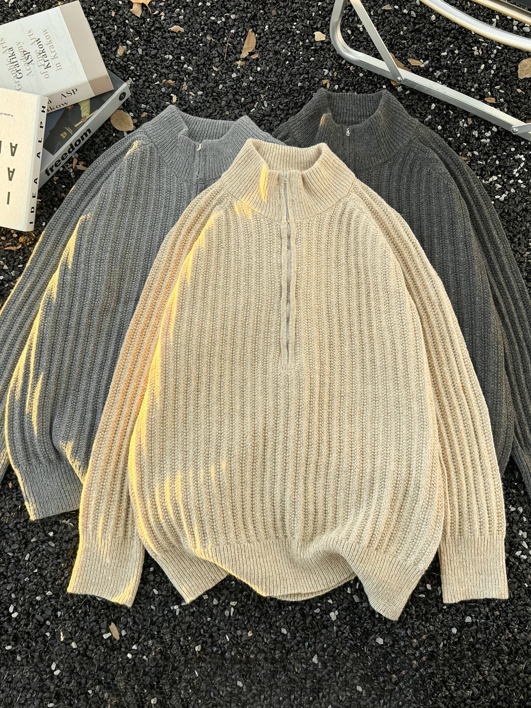 

American Sle High Collar f Zip Knitted Sweater Men's Loose Casual Thiened Overhead Sweatirt Trendy Brand Couple's Sw...