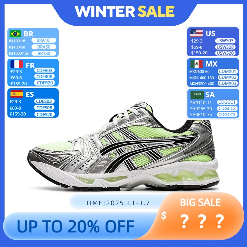 Asics Gel-Kayano 14 Round Toe Lace-Up Anti-Slip Wearable Low-Top Running Shoes Unisex Silvery-green