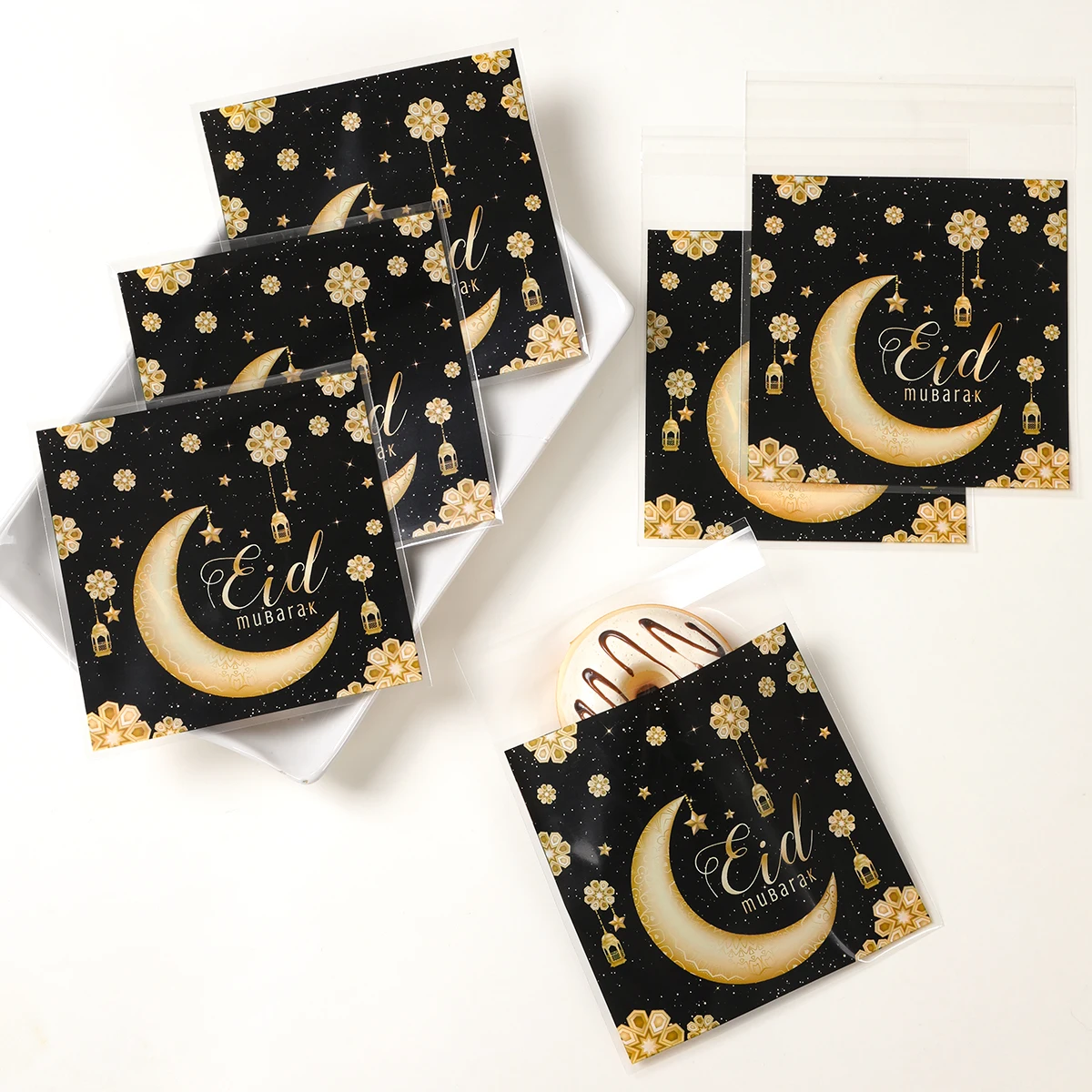 Eid Mubarak Stars Moon Self-sealing Candy Bag Ramadan Kareem Decorations 2025 For Home Islamic Muslim Party Favors Cookie Bags