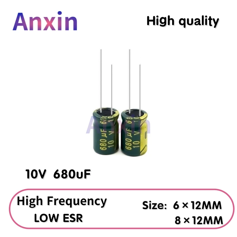 

50PCS 10V680uF Aluminum Capacitor, High Frequency Low ESR 105°C Radial for Power Supply/Solar Inverter Size: 6×12MM 8×12MM