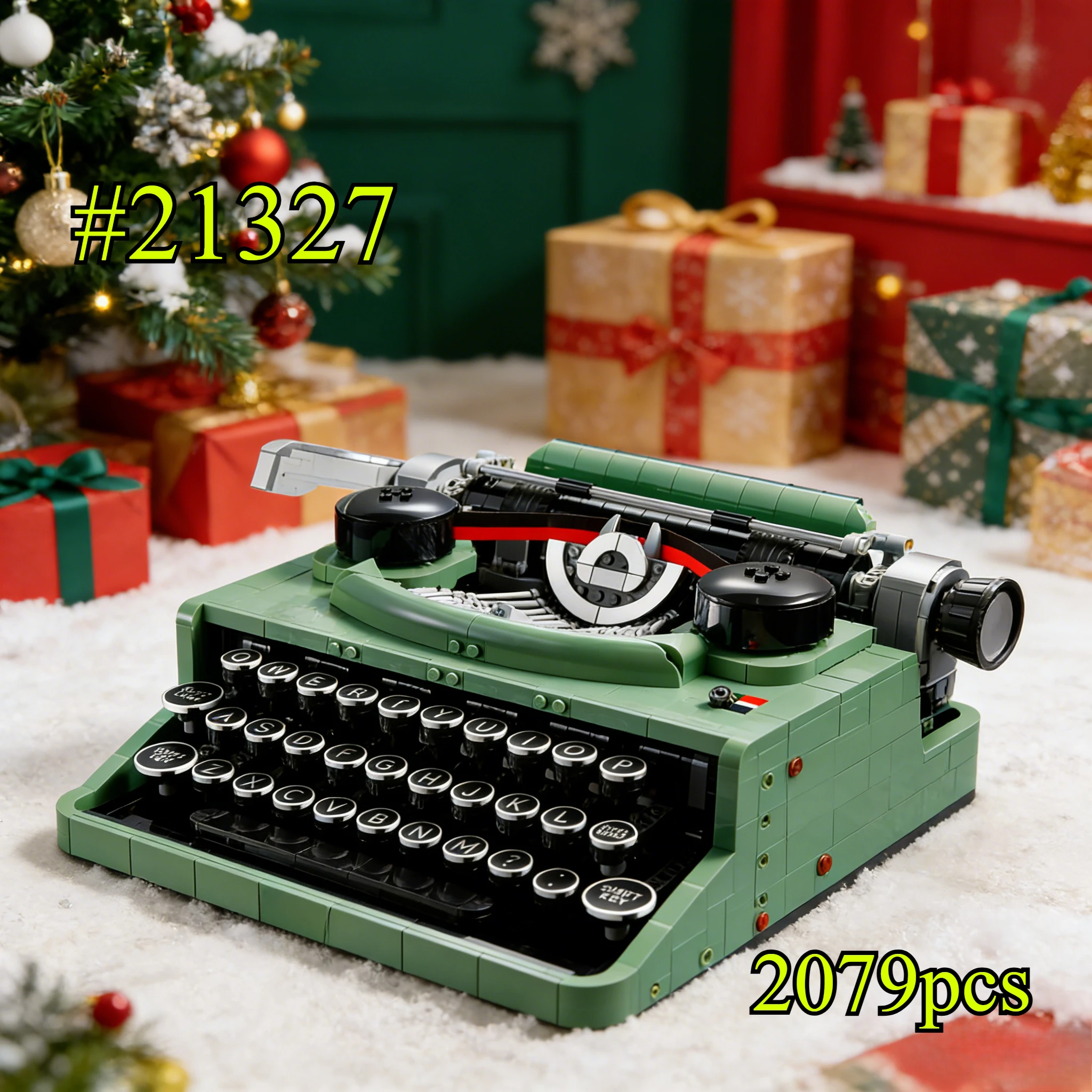 Grüne Schreibmaschine Modell 21327 Bausteine-Sets, geeignet für Weihnachtsgeschenke, kompatibel mit Legoed Particles, 2079 Stück.