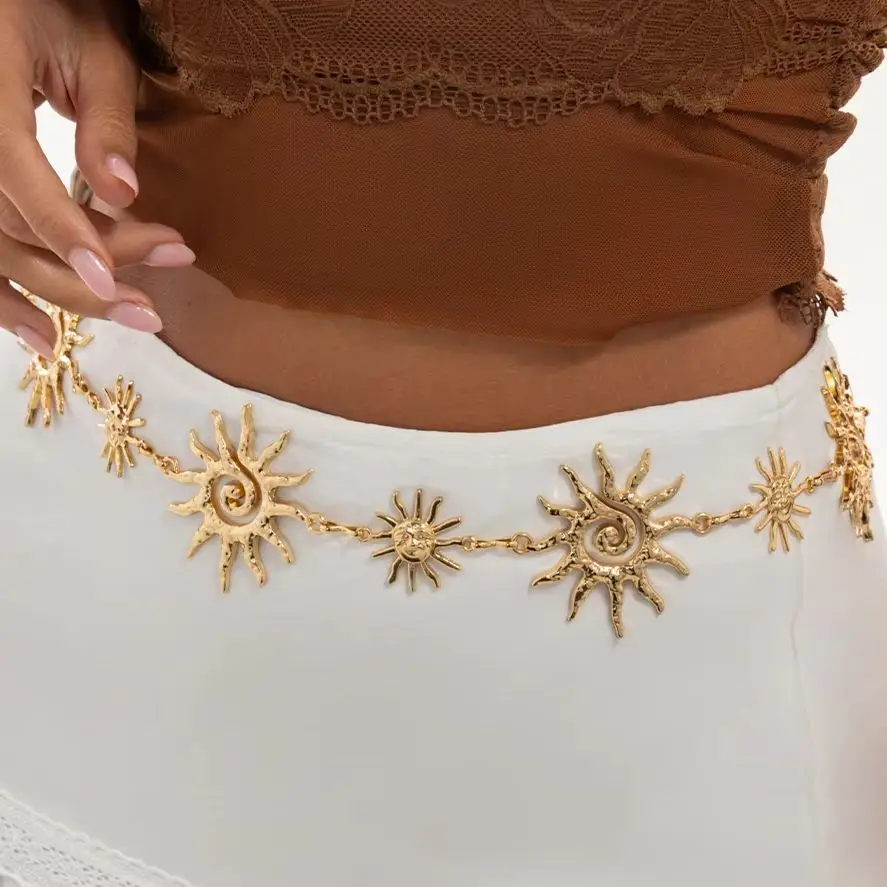 Ingemark Trendy Creative Metal Sun Flower Belly Waist Chain for Women Sexy Gold Color Adjustable Summer Beach Body Jewelry New