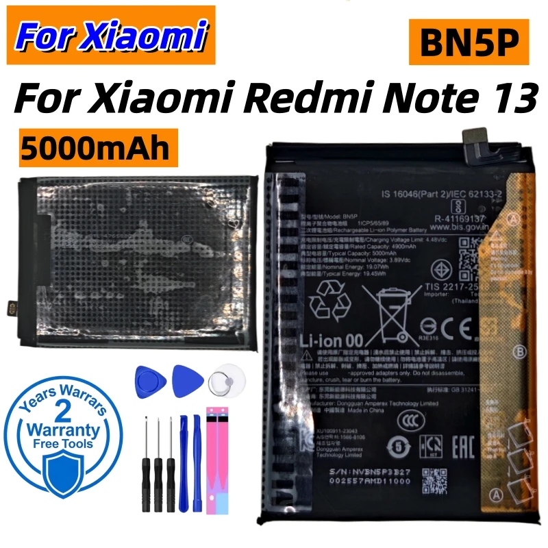 100%New High quality BN5P 5000mAh Original Battery For Xiaomi Redmi Note 13 Mobile Phone Batteries Fast Shipping+Tools