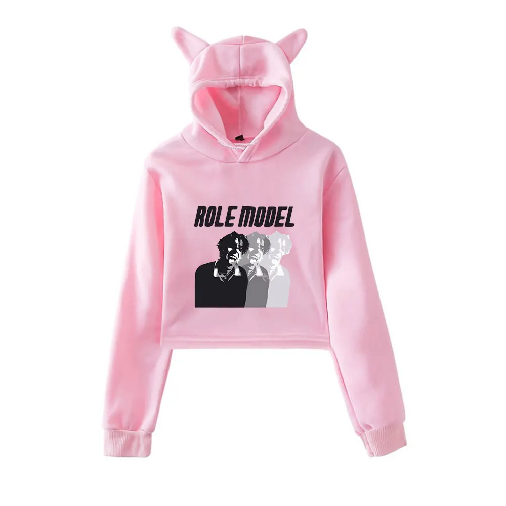 Role Model Merch Vintage 90s Streetwear logo Hoodie Hoodies Sweatshirts for Girls Cat Ear Crop Fashion Sports Pullover