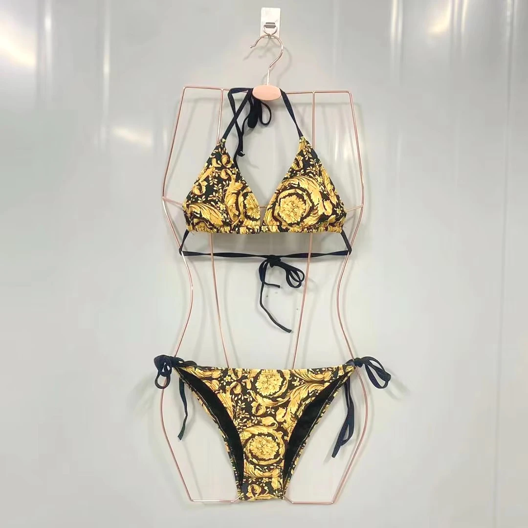 

Luxury Design Women Gold Bikini Set Designer Brand Lady Sexy Swimsuit Bathing Suits