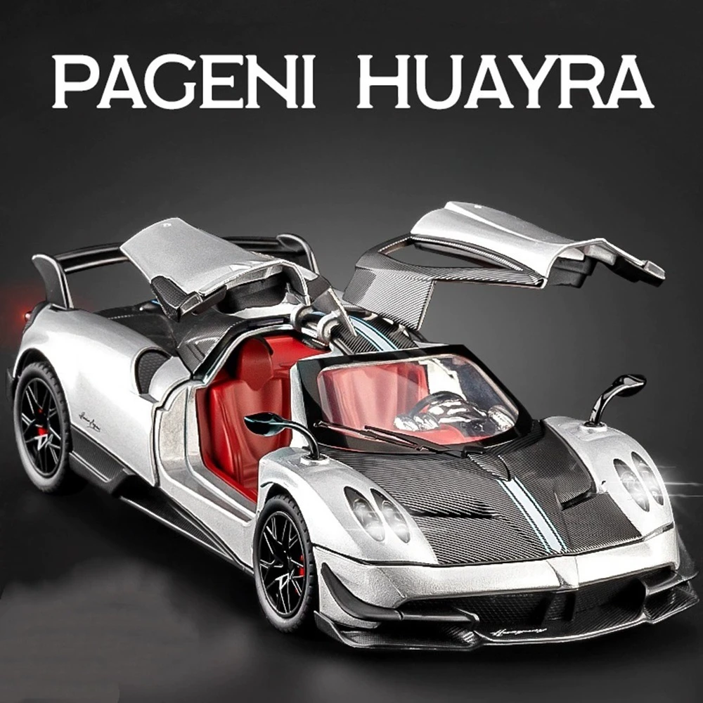 1:32 Pagani Huayra BC Vulcan juguetes en miniatura modelo de juguete Diecast aleación coche sonido luz tirar hacia atrás puertas vehículos abiertos recoger regalo