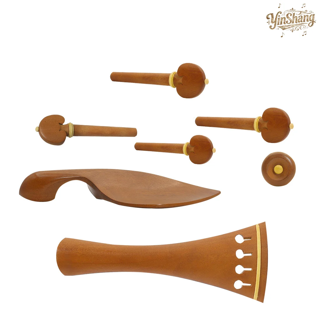 

1set High-End Violin Accessories Jujube Wood Four-Piece Set 4/4 String Plate Tail Nail String Pegs Cheek Support