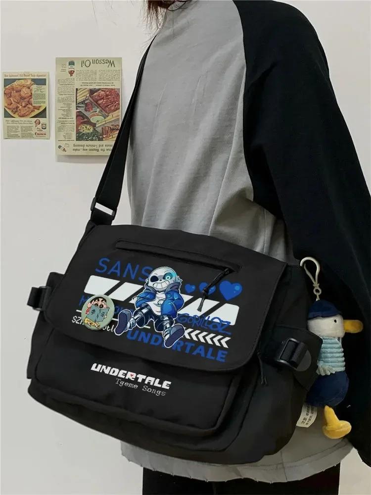 AllBlack AllWhite ZwartWit, Undertale Sans, Student Kids Tieners, Anime Messenger Crossbody Schoudertassen voor Schoolmeisjes Jongens