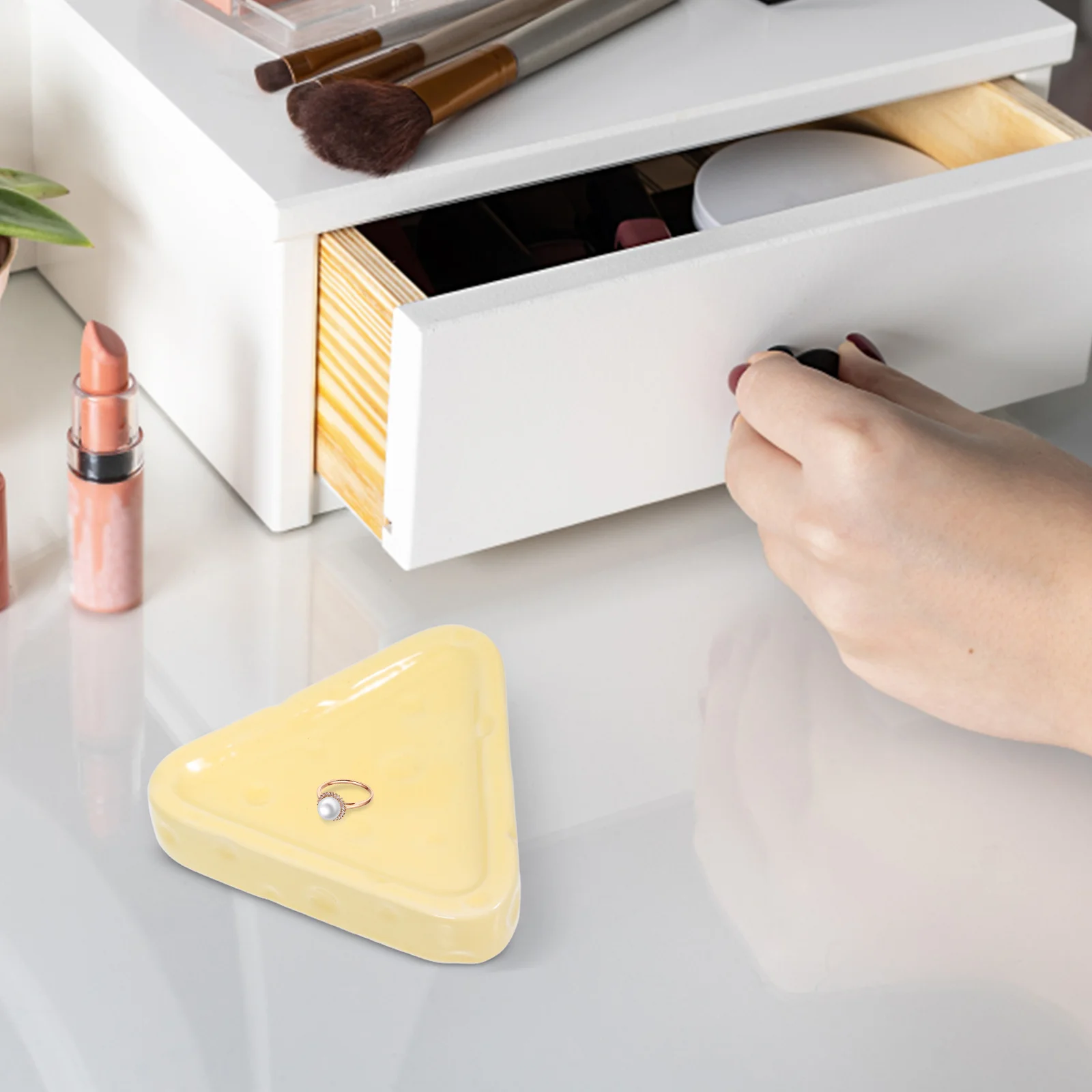 

Ceramic Cheese Shape Jewelry Tray Irregular Dish Decorative Vanity Bathroom Bedroom Multi Functional Trinket Plate