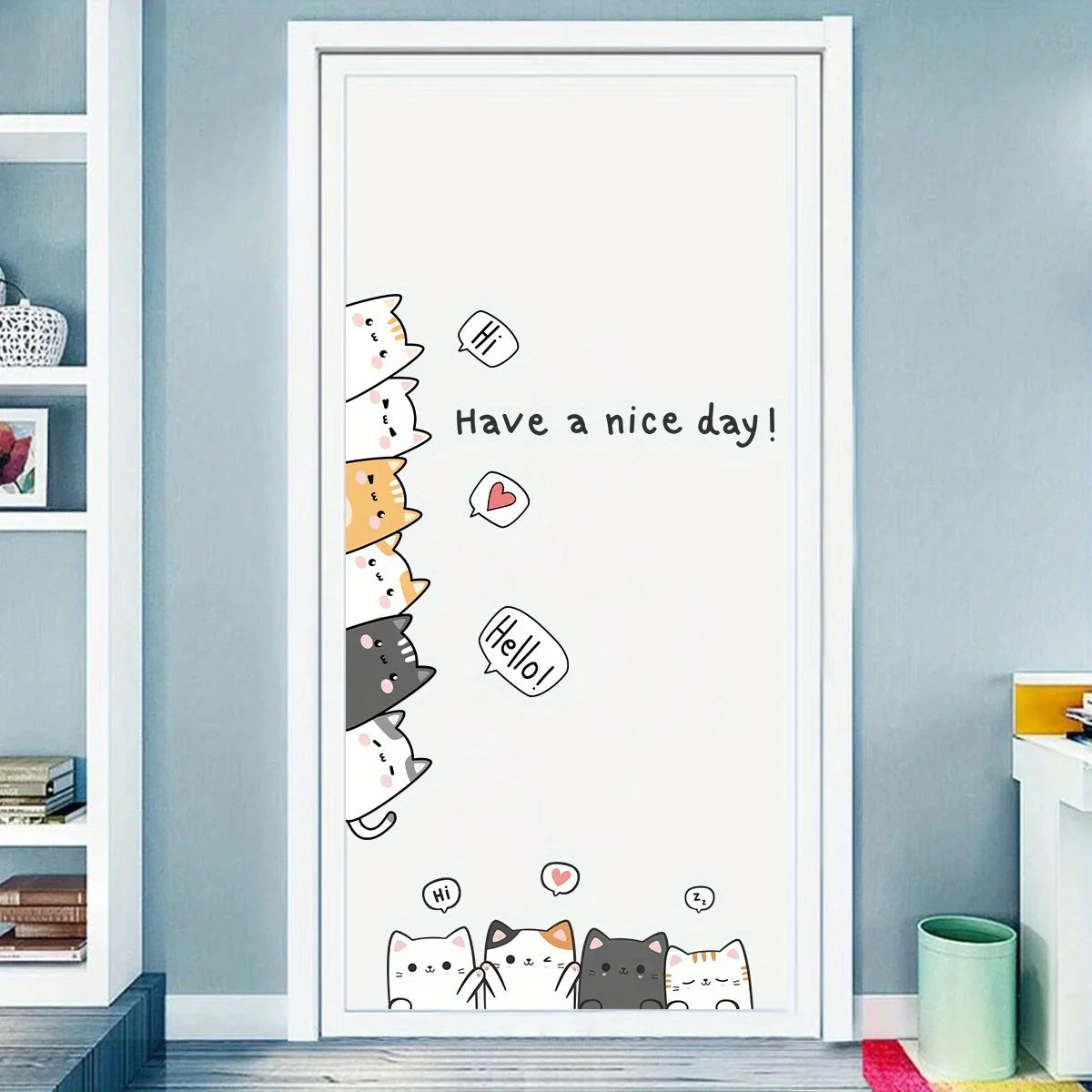 

Cartoon Cute 10 Cats and English“have A Nice Day”animal Wall Stickers for Kids Room Living Room Door Decoration Wall Decals DIY