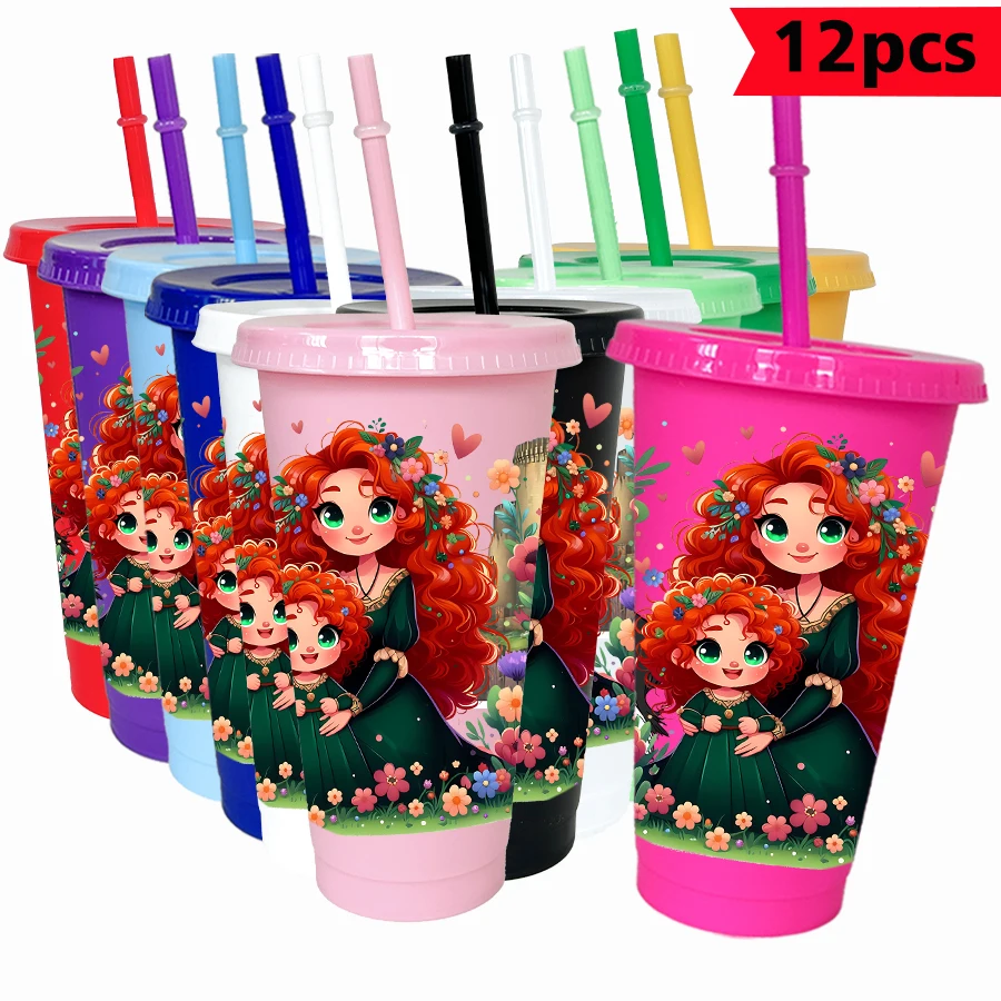 

12pcs/pack Disney redhead girl flower 26oz multicolor plastic water cup party drinkware birthday/back to school gift