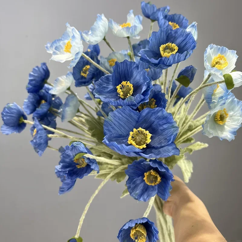 

Simulation Flowers Light Luxury Silk White Blue Fake Flower Wedding Decor Artificial Floral Poppies Branch Bedroom Decoration