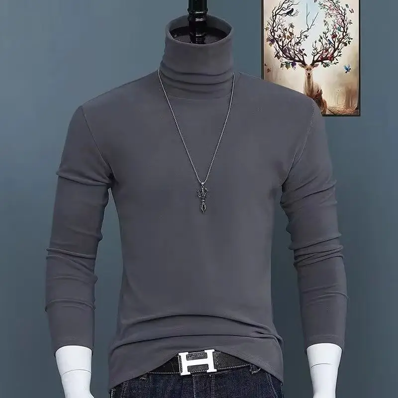 

Водолазка для мужчин, однотонный тонкий эластичный пуловер, весенне-осеннее нижнее белье, водолазка, мужская вязаная блузка, базовая футболка, топ