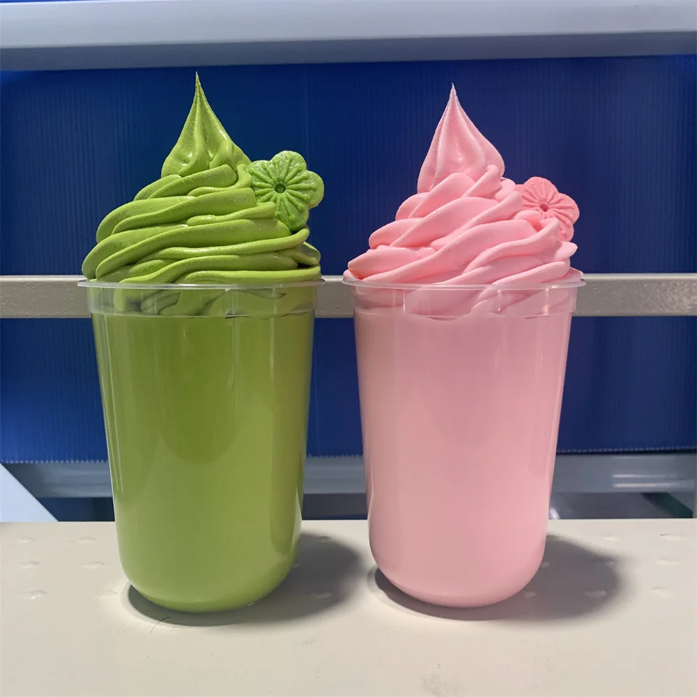 420ml 14oz Sakura Plastic Transparent Cup Milkshake Model Street Food Fake Smoothie Whipped Cream Pink Green Display Props Diy