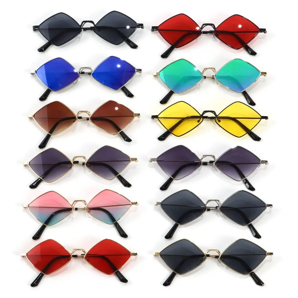 Retro Diamond Shape Sunglasses Men Women Trendy Metal Quadrilateral Frame Shades UV Protection Film Sun Glasses