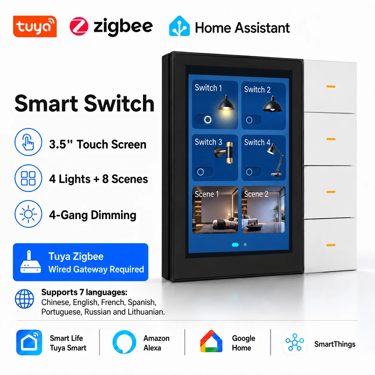 Tuya Zigbee Smart Touch Screen Switch 3.5 Inch Display Panel Smart Life App Remote Control Scene Switch for Home Automation F3