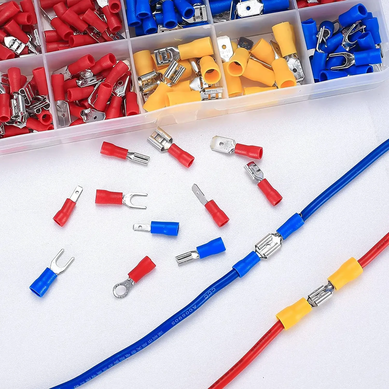 Kfz Kabelverbinder Set: elektrische Anschlussklemmen isoliert im Sortiment, Stecker/Buchse, Flachsteckhülsen mit Ring-/Gabel- / Löt-/Crimp-Anschluss, Quick Splice, Verbinder für Auto, zum Verbinden & Reparieren – Detail 10