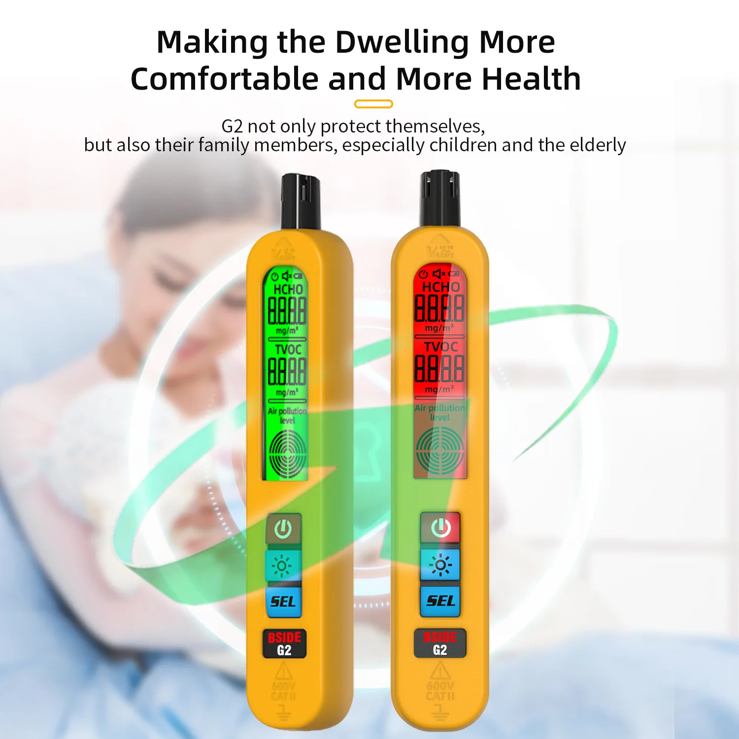 Auto Alarm Formaldehyde HCHO TVOC Portable LCD Display Home Office Detection Rechargeable BSIDE G2 Air Quality Detector