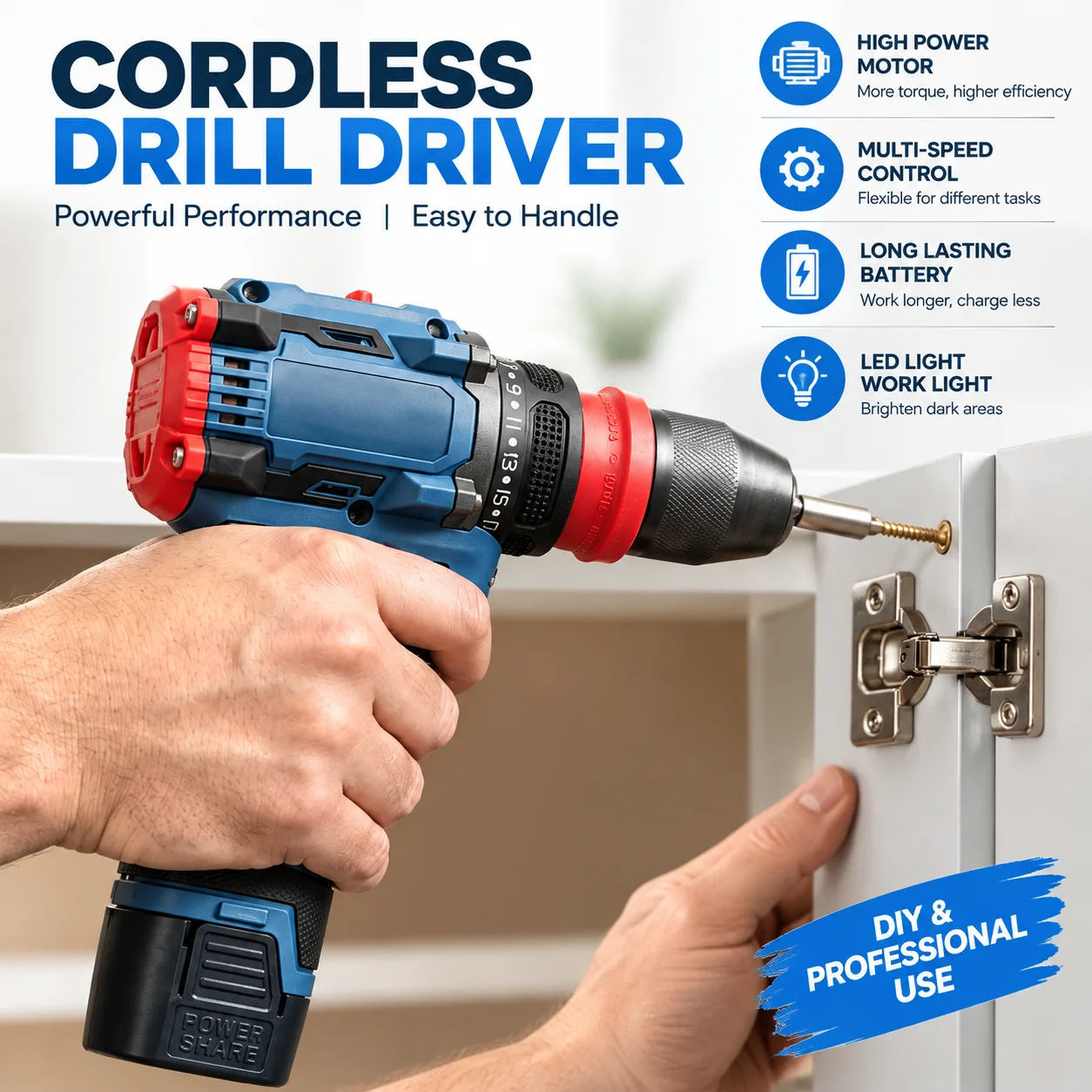 Wireless drilling machine, brushless motor, electric screwdriver, 16.8V rechargeable battery tool, home DIY repair, carpentry