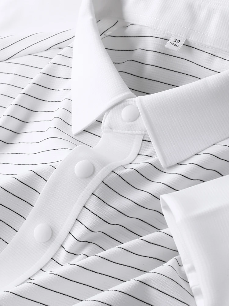 

Early Autumn White Stripes Men's irt Slim Fit Casual Long Sve Collared Ja Charles Faionable Urban Versatile Top