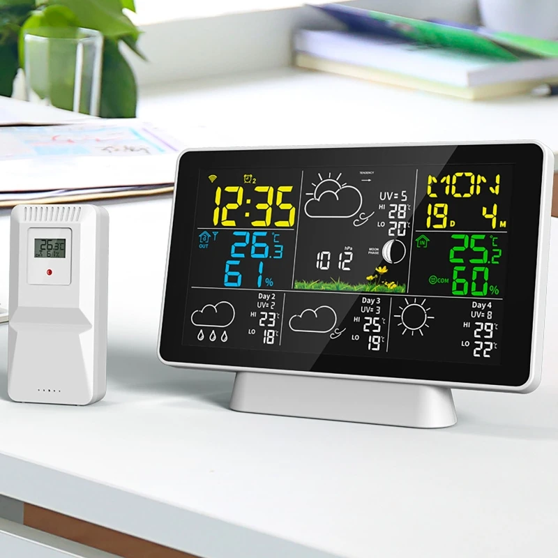 Multifunctional Perpetual Calendar Alarm Clock 328FT (100M ) Color Screen Wireless Smart WIFI Weather Forecast Weather Clock