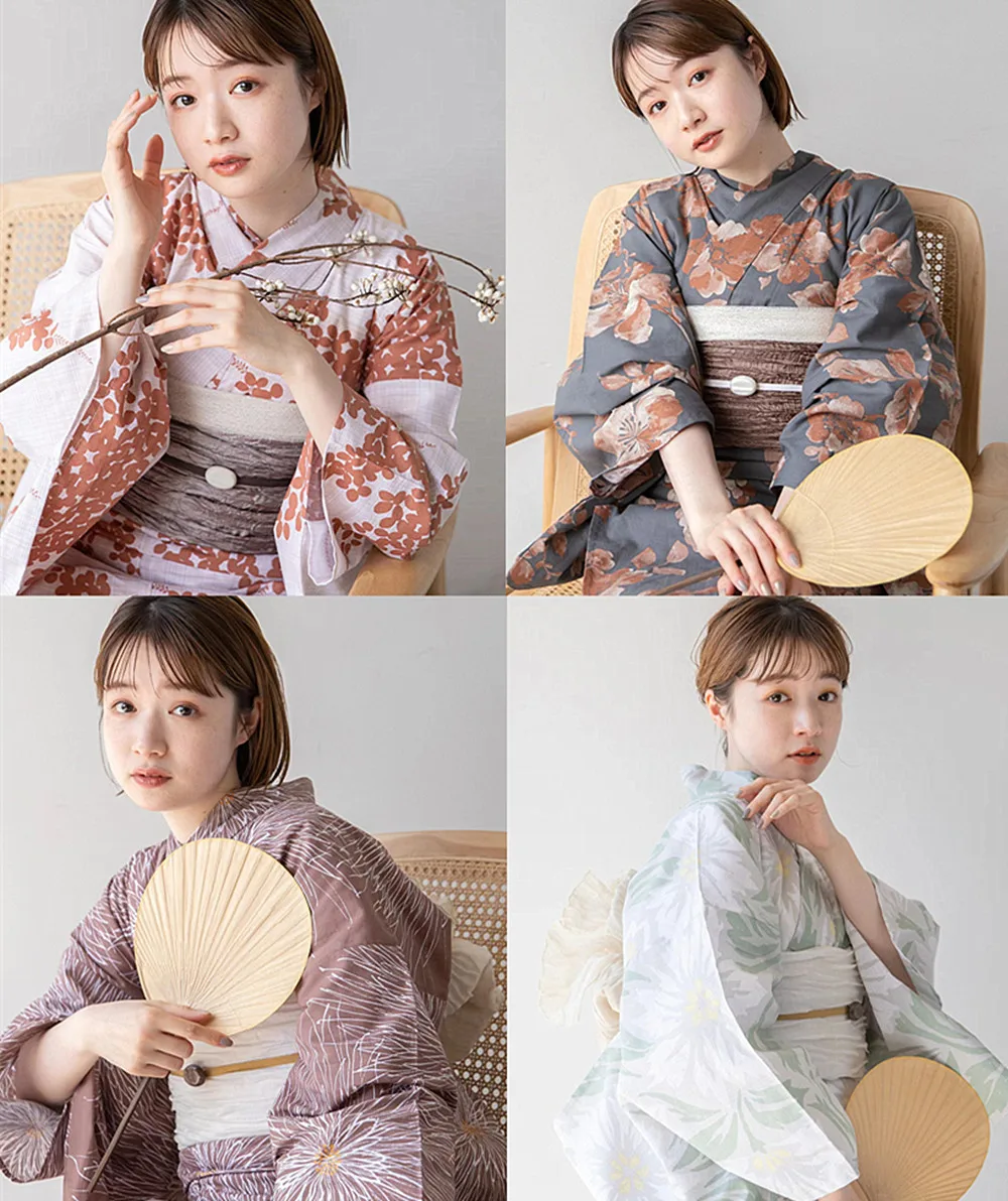 

Authentic Japanese Women's Kimono/Yukata Luxury Pure Cotton Fabric Traditional Style for Travel Photo Shoots