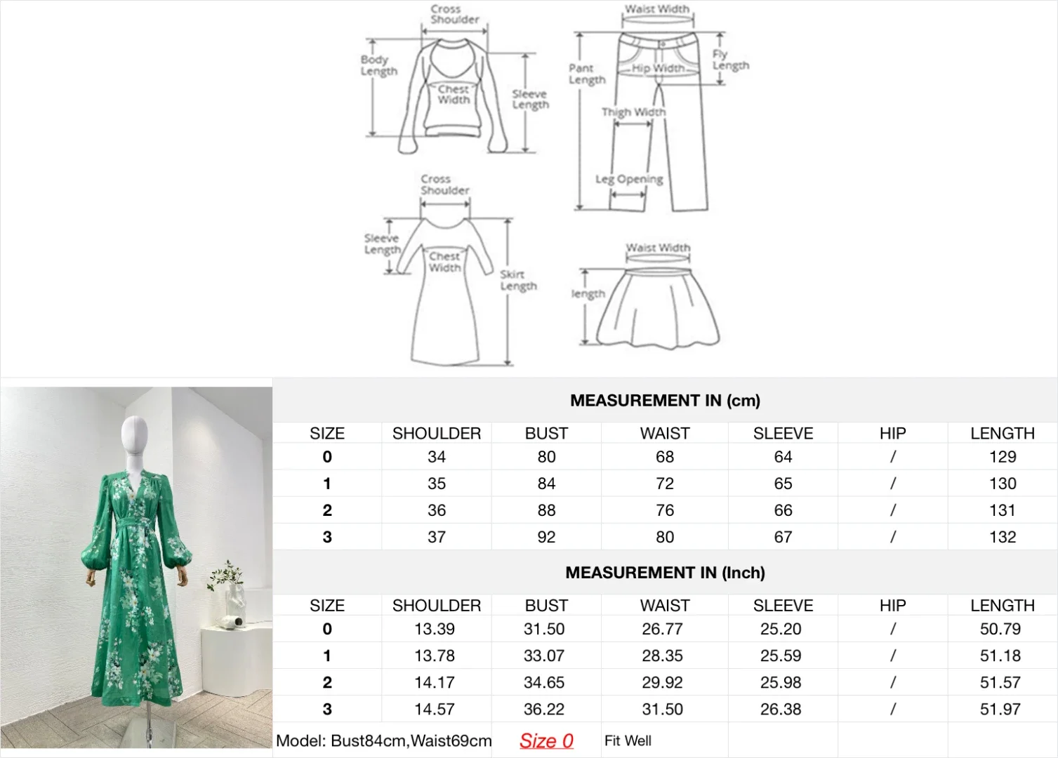 2025 New Fashion Blue Floral Print Long Sleeve Empire Midi Dress
