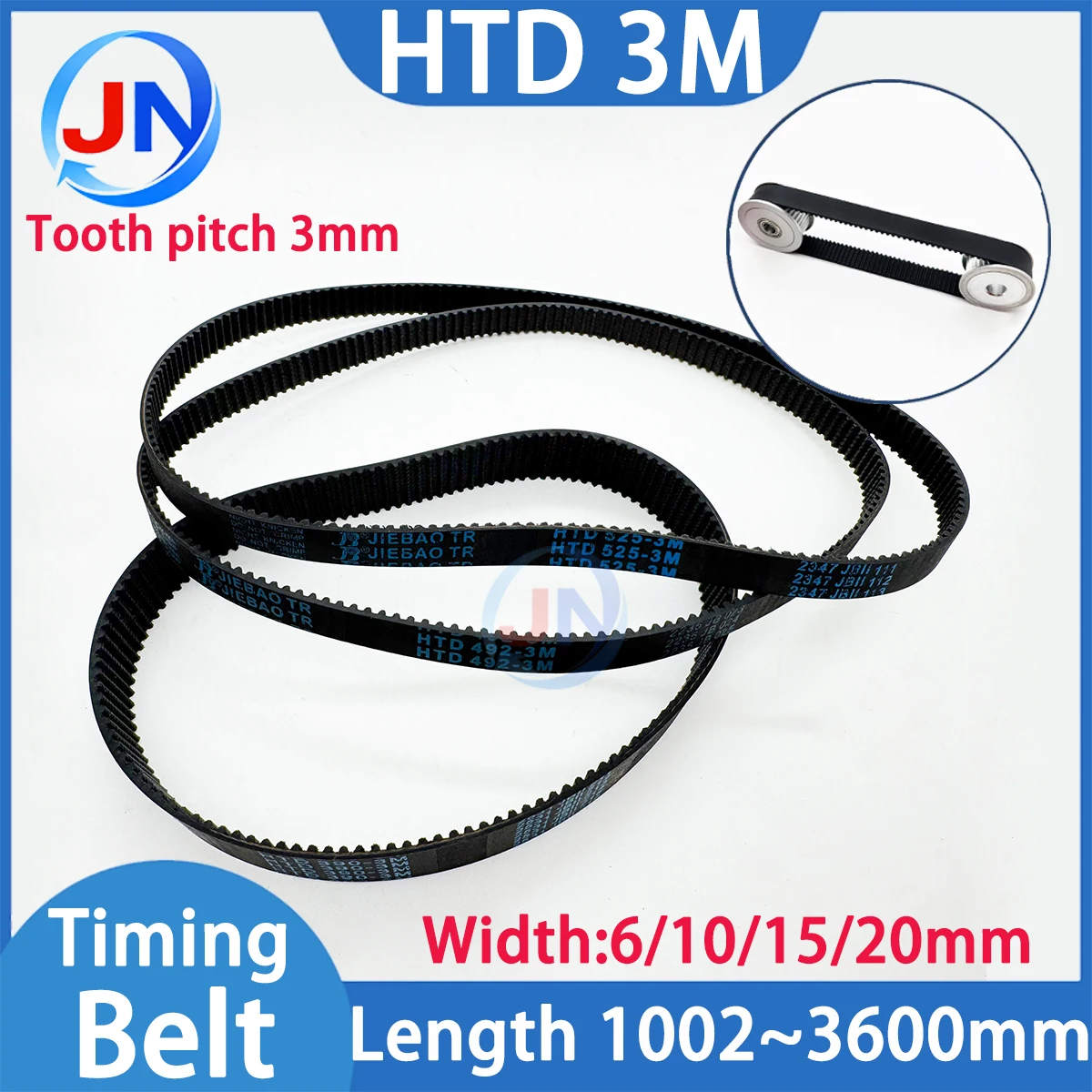 HTD 3M Timing belt C=1002 1125 1200 1530 1800 2040 2349 3000 3225 3600mm width 6 10 15 20mm Rubbe Closed Loop Synchronous Belt