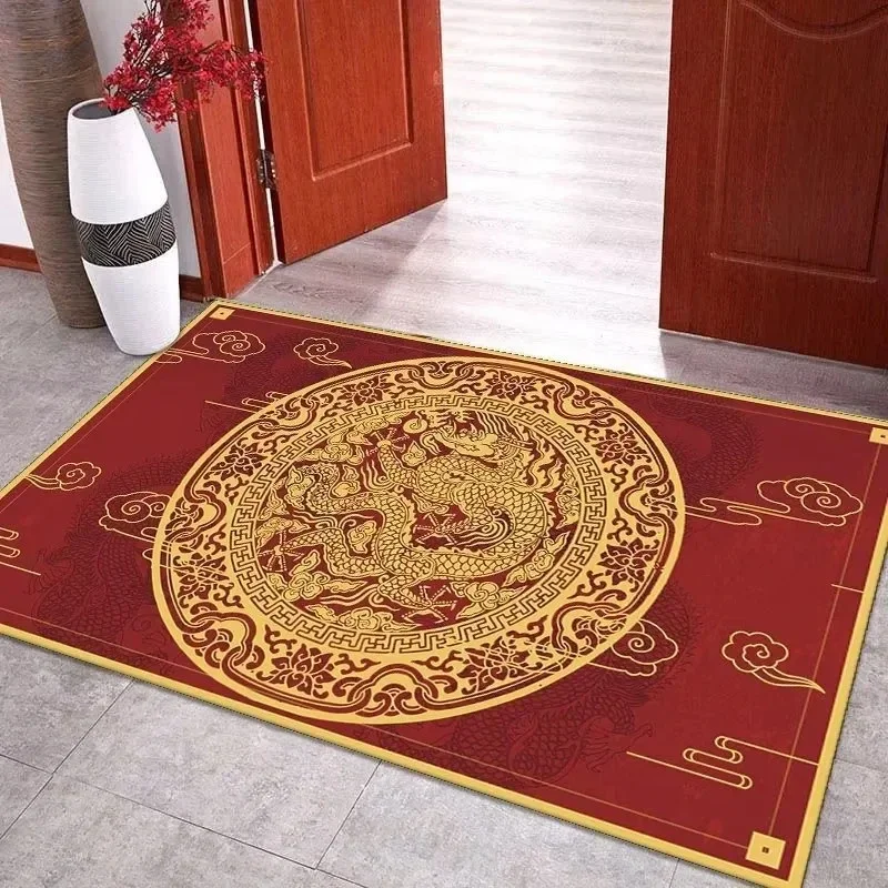 Chinese Style Red Door Mat Dragon Printed Home Outdoor Welcome Entrance Floor Carpets Anti-slip Bathroom Kitchen Rugs Washable