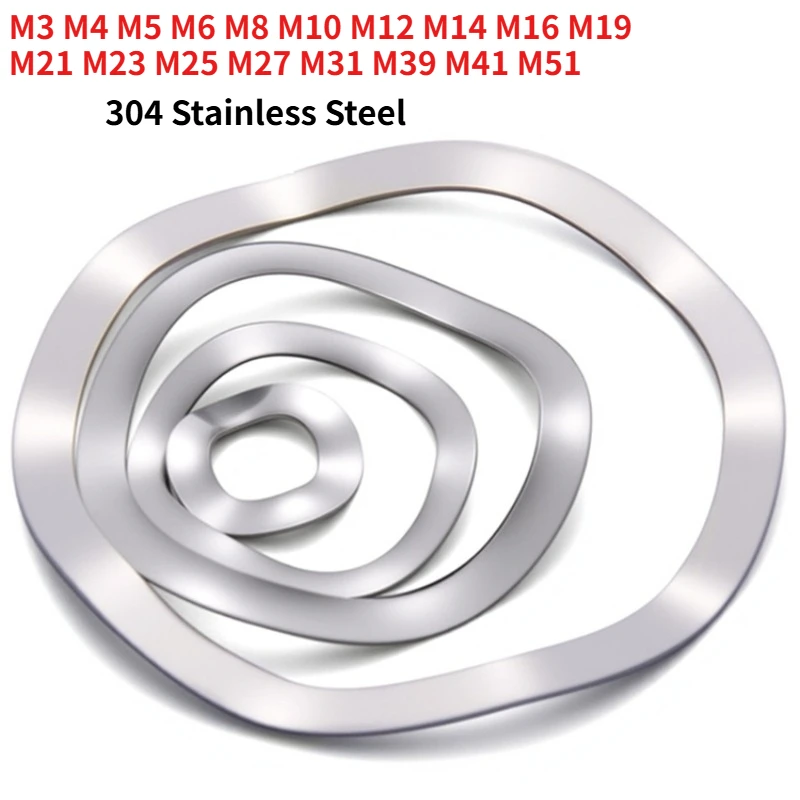 M3 M4 M5 M6 M8 M10 M12 M14 M16 M19 M21 - M39 M41 M51 DIN137B 304 Stainless Steel Wave Washer A2, Wavy Elastic Spring Shim Gasket