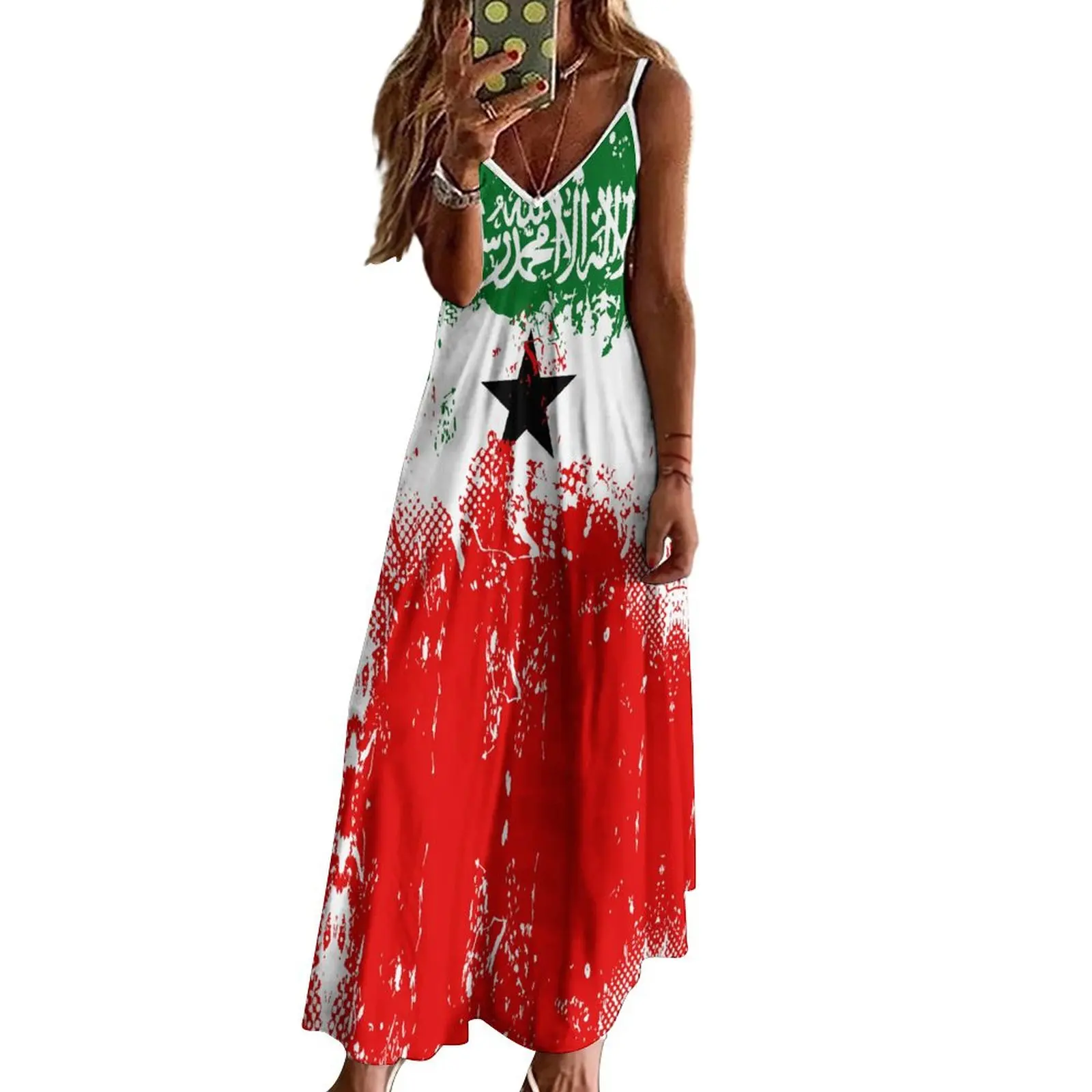 Long Dresses Dress Somaliland Flag Print New Casual Sleeveless Women\'s V-Neck Printed Dress Swing Retro Dresses