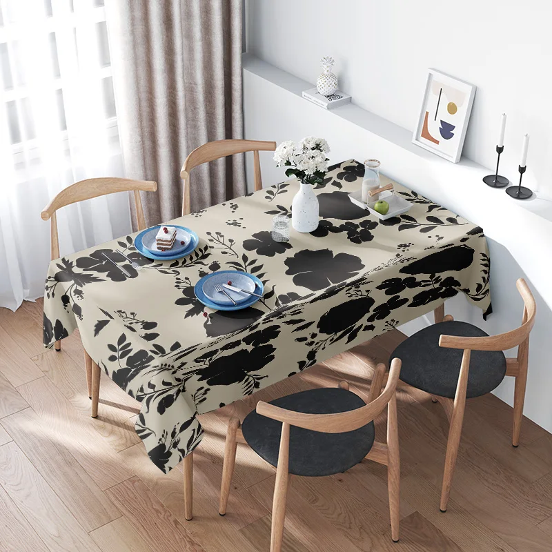 

Modern Retro Dining Table ClothFloral Black Design Printed Polyester Rectangular Kitchen Decoration 120 x 180cm