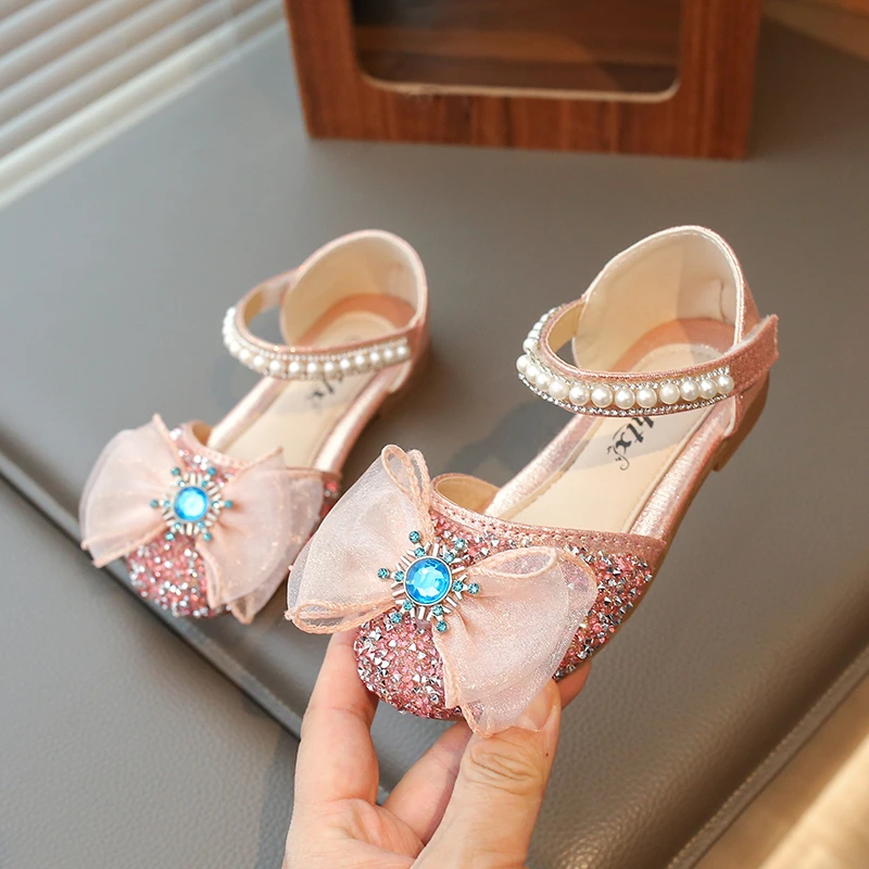 Summer Girls Sandals Fashion Sequins Rhinestone Bow Girls Princess Shoes Baby Girl Shoes Children's Flat Heel Sandals Size 21-35