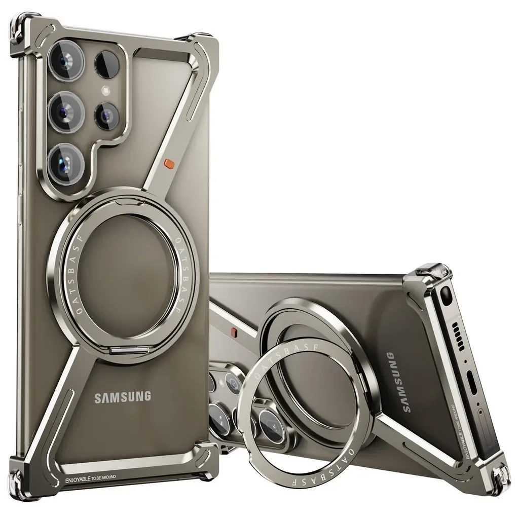 Aluminum Metal Case for Samsung Galaxy S24 Ultra 360° Rotation Kickstand Frameless Design Bumper Cover Funda