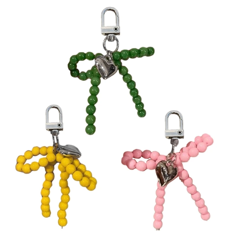 Bowknot Hanging Charm Beaded Bows Tie Pendant Keychain Stylish Butterfly Knot Key Chain Wallet Jewelry for Women Girls