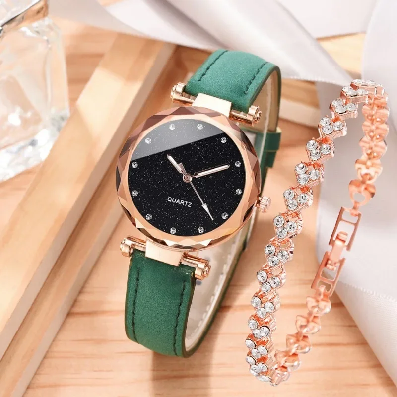 Zegarki damskie Starry Sky luksusowy top styl moda Rhinestone skórzany pasek kwarcowy zegarek damski zegarek damski zegar Reloj