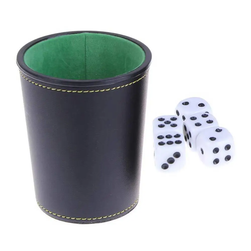 Faux Leather Flannel Dice Cup With 5 Dice PU Trumpet Cup Set For Table Game Magic Gathering Bar KTV Entertainment Accessories