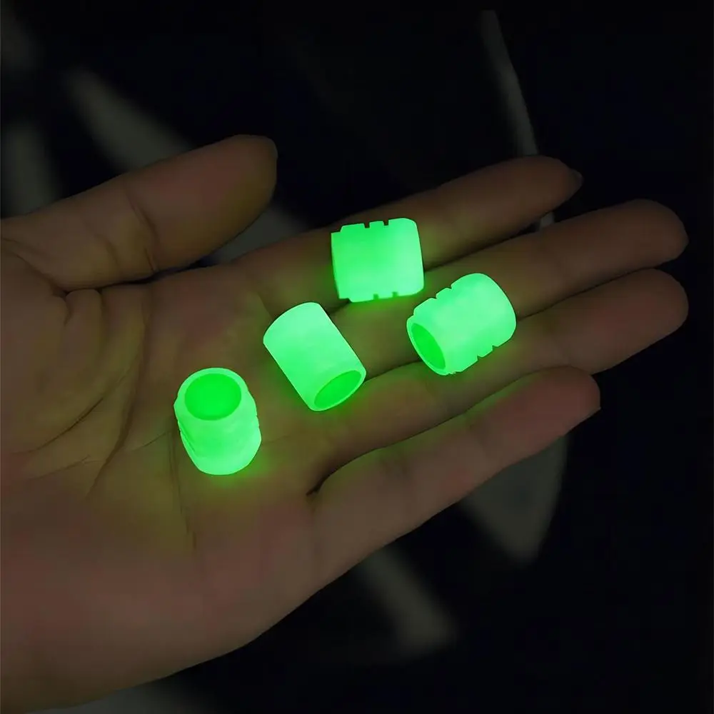 4Pcs Luminous Valve Caps Fluorescent Green Blue Night Glowing Car Motorcycle Bicycle Wheel Styling Tyre Hub Universal Cap Decor