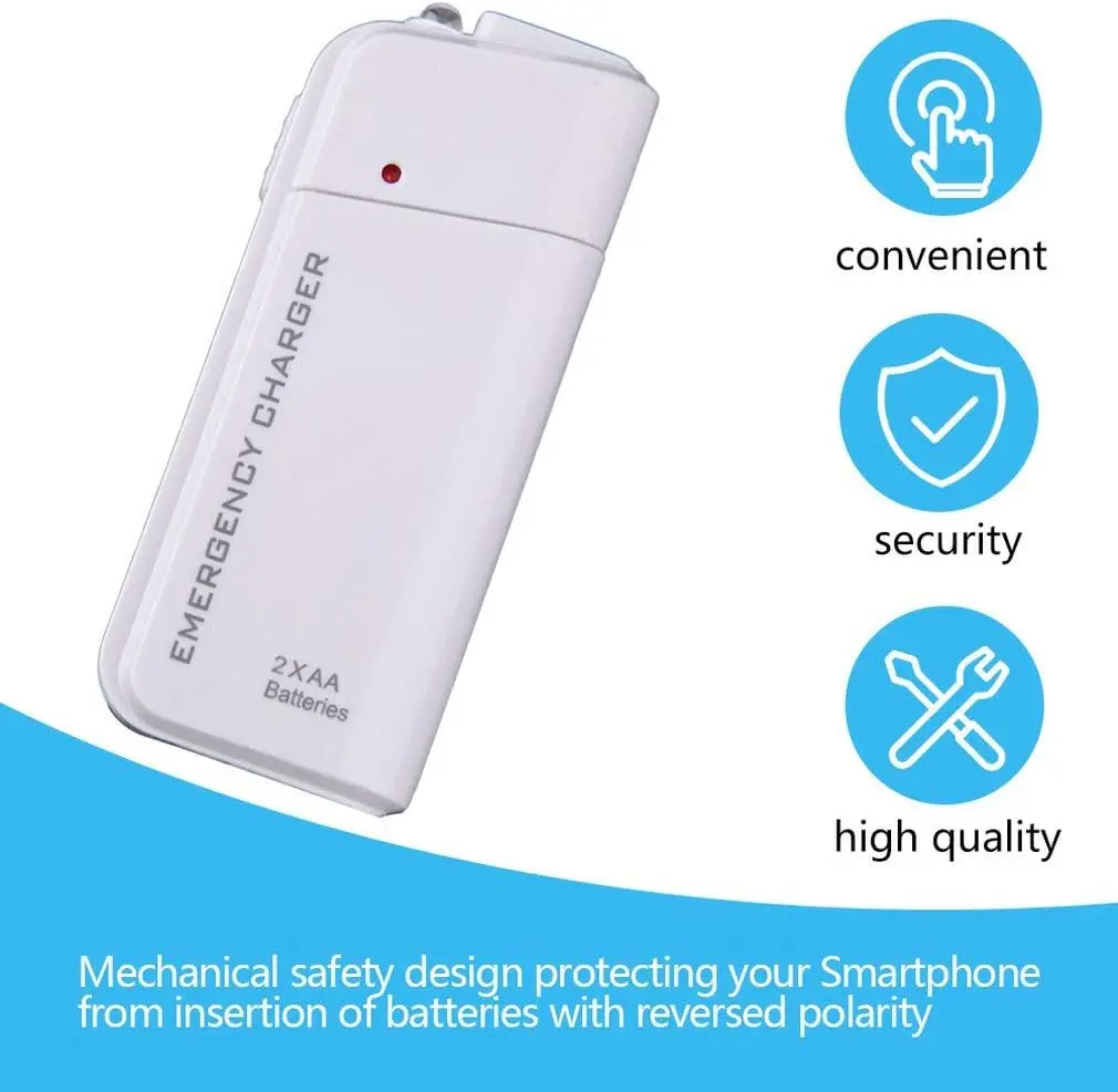 2 AA Battery Operated Phone Charger with LED Light Portable Emergency USB Battery Small Power Bank Accessories
