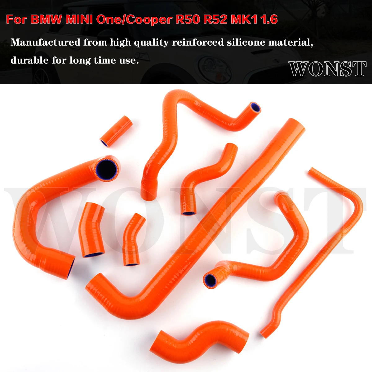 

10Pcs For 2001-2006 BMW MINI One / Cooper R50 R52 MK1 1.6L L4 2002 2003 2004 2005 Silicone Radiator Coolant Hoses Tubes Kit