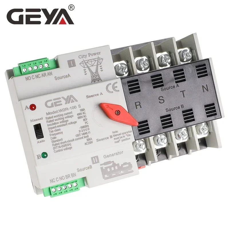 GEYA W2R Dual Power Automatic Transfer Switch100A  ATS 220V PC Class Household Power Transfer Switch 50/60Hz