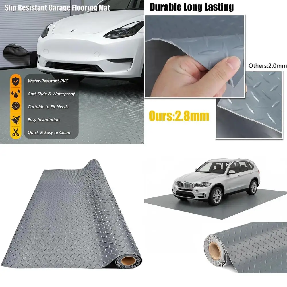 

Thickened PVC Garage Floor Mat, Heavy-Duty Waterproof Non-Slip Protector for Cars, Trailers, SUVs, Basements, Gyms (Gray) - 2ft