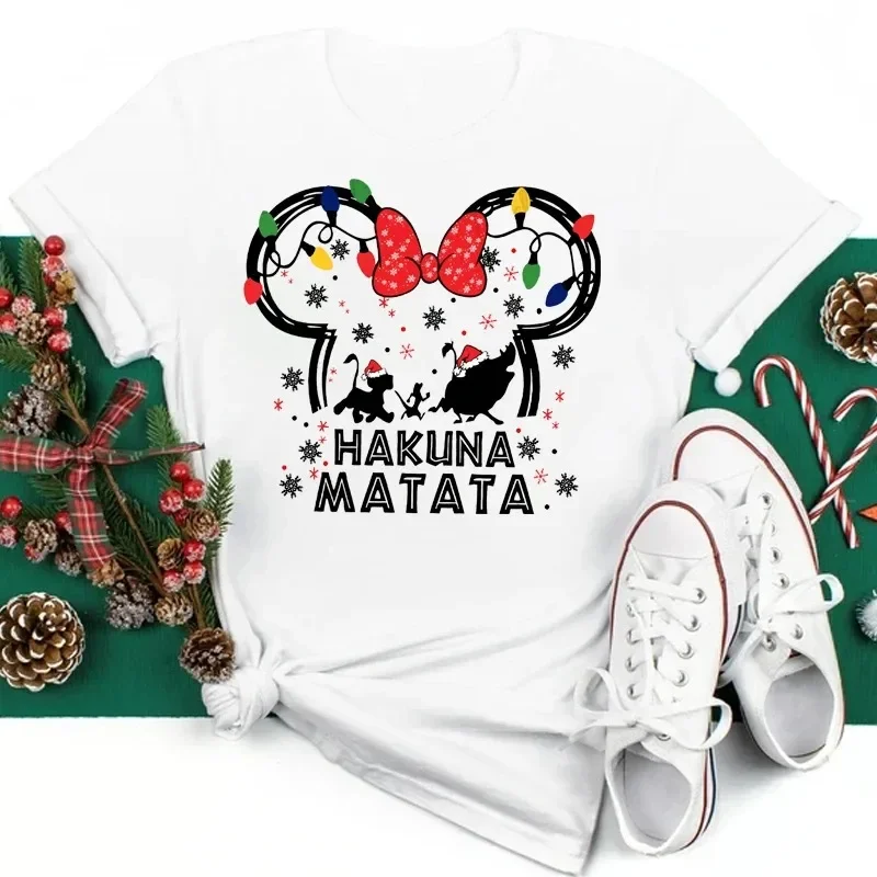 Disney Cartoon Hakuna Matata T-shirts Funny The Lion King Women Tshirt Y2k Kawaii Christmas T Shirts Fashion New Year Mens Tees