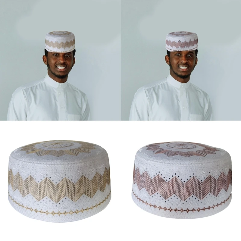 Cotton Religious Hat Durability Cultural Hat Breathable Muslims Hat Embroidered Hat for Travel and Celebrations