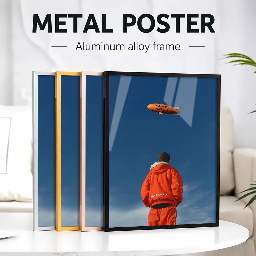 Man Gazing At 'Marty Supreme' Blimp Framed Metal Print Customized Photo Minimalist Film Style Wall Art For Media Room Fan Gift