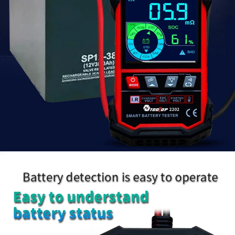 TOOLTOP ET2202 ET2201 Autobatterietester Batterielast 12V 24V Batteriespannung Interne Widerstandserkennung Batterieanalysator – Detail 8